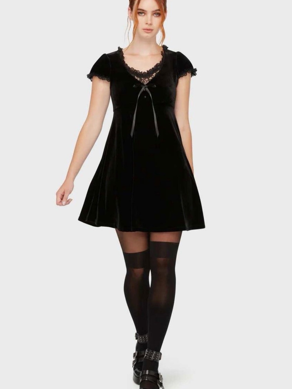 Killstar Black Velvet Gothic Doll Dress Size M Witchy Alt Mini Dress